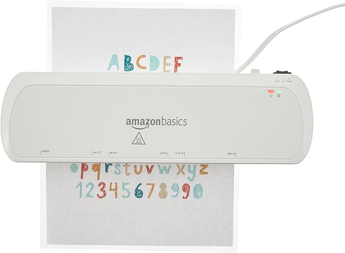Amazon Basics 9-Inch Thermal Laminator Machine with Quick Warm-Up,2 Heat Settings,Jam Release for Documents and Photos,White,(Pack of 4)