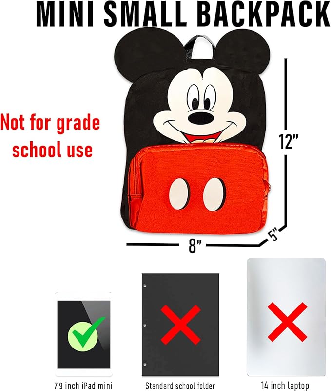 Disney Mickey Mouse Mini Backpack with Lunch Box Set - Bundle 12" Mini Backpack, Lunch Bag, Stickers, Water Bottle, More | Toddler Mickey Mouse School Bag and Lunchbox