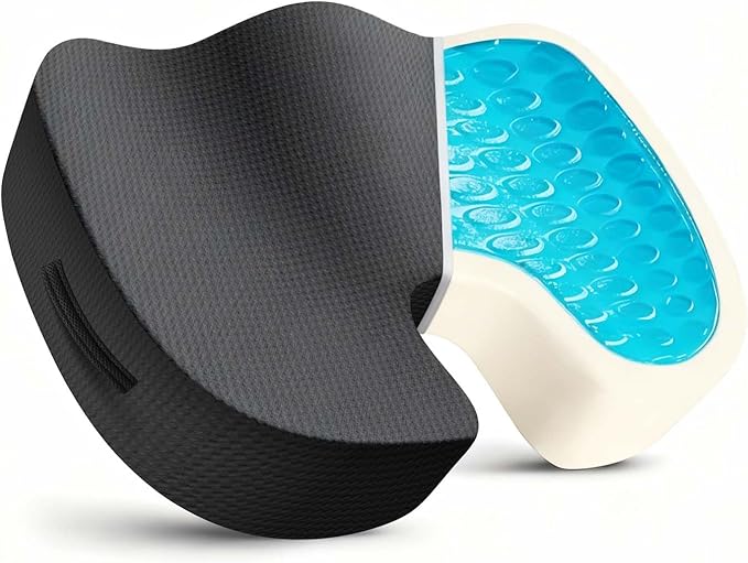 Gel Memory Foam Office Chair Seat Cushion,Breathable Seat Cushion for Long Sitting - Back,Sciatica,Coccyx,Tailbone Pain Relief Pillow Hip Butt Pad- for Office Home Chair, Car Seat,Wheelchair (Black)