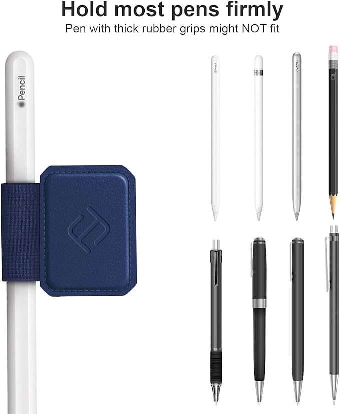 Fintie 4 Pack Pen Loop Holder for Apple Pencil Pro, Apple Pencil (USB-C / 1st / 2nd Generation) and Stylus Pens, Elastic Adhesive Leather Sleeve Attached to Cases, Navy