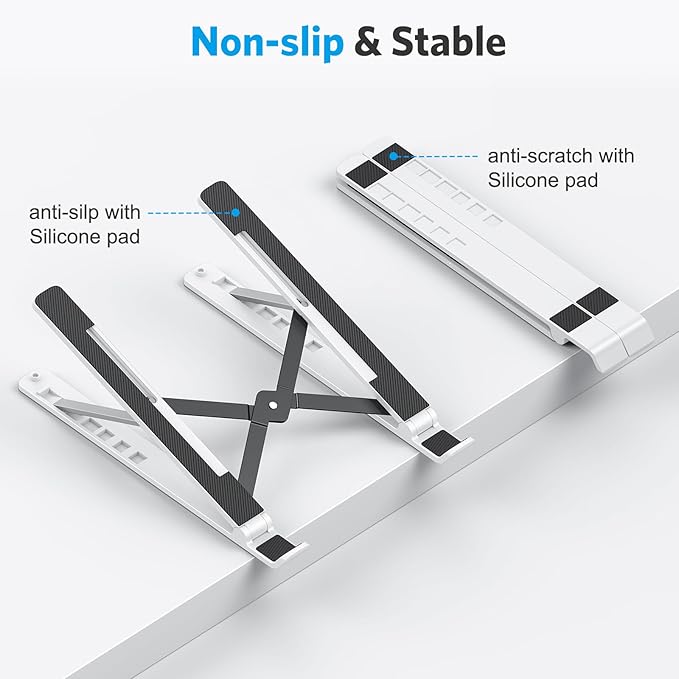 OMOTON Portable Laptop Stand, Laptop Stand for Desk Ergonomic 7-Levels Angles Adjustable Computer Stand, ABS Laptop Riser Holder Compatible with All Laptops and iPad(10-15.6")