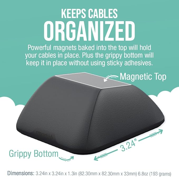 Smartish® Magnetic Cord Holder - Cable Wrangler Organizer with Magnet Clips for Charger Management on Desktop, Nightstand for USB-C + Lightning - Black Tie Affair