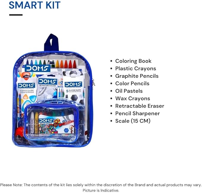 Doms Smart Kit - Drawing Book, Water Colour Pen Min, 25 Oil Pastel, 16 Wax Crayons, Groove Triangle Pencil Pack, 12 Aqua Water Colour Pencil