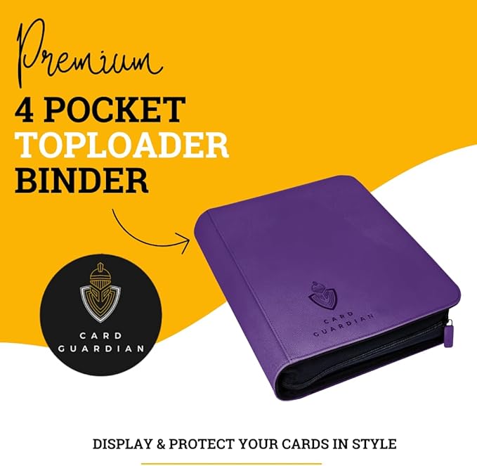 Card Guardian - Toploader 4 Pocket Premium Binder with Zipper for 160 Cards - Side Loaded Pockets - Compatible with Sports and Trading Cards TCG (Purple)