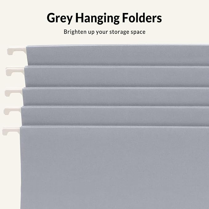 SUNEE 25 Pack Hanging File Folders, Gray Folders, Hanging File Folders Letter Size with 1/5-cut Tabs, Stay Organized for Your Home and Office Bulk File and Documents