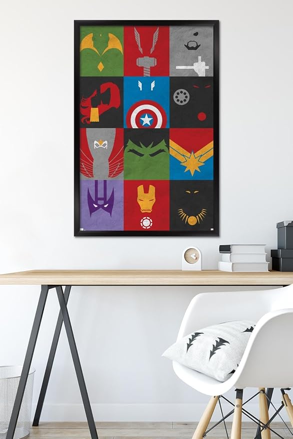 Trends International Marvel Comics - Avengers - Minimalist Grid Wall Poster, 22.375" x 34", Black Framed Version