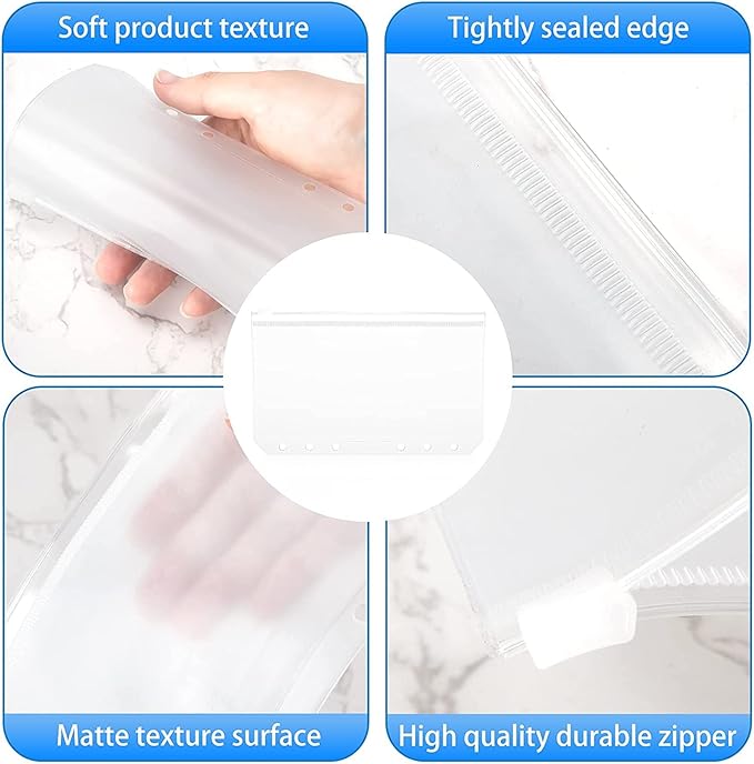 30pcs A7 Mini Binder Pocket Clear Budget Planner Inserts Zipper Pouch Bulk Binder Organizer Cash Envelopes for Budgeting Waterproof PVC Loose Leaf Bags Card Sleeves for 6 Ring Notebook