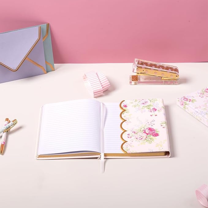 Laura Ashley English Garden Flap Journal – 6x8 Inch Faux Leather Hardcover with Magnetic Closure, Scalloped Edge, 256 Lined Pages, Elegant Writing Notebook