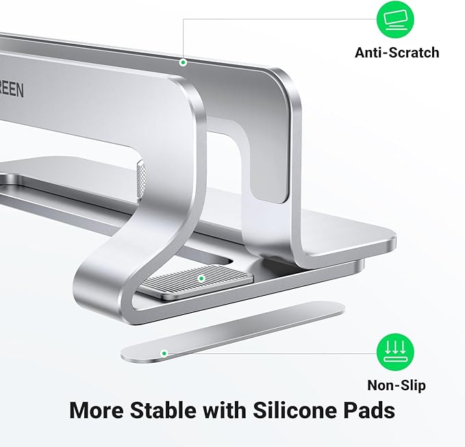 UGREEN Vertical Laptop Stand Holder for Desk Compatible with MacBook Pro, MacBook Air Stand Vertical Aluminum Adjustable for Up to 17.3 Inch Gaming Laptop, Silver