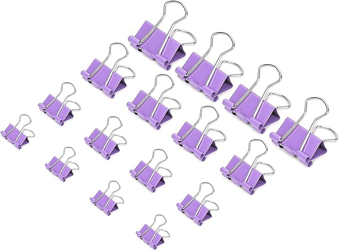 130 Pack Macaron Purple Binder Clips Assorted Sizes, Large Medium Small Mini 4 Sizes Mix, Paper Clamps Metal Paper Clips Set for Office School Home Business Supplies