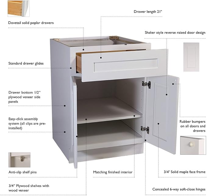 Design House Brookings Shaker Unassembled Wall Kitchen Cabinet W2436, 24 W x 12 D x 36 H, Painted White with Sherwin Williams®, Solid Wood – Design House, 543132