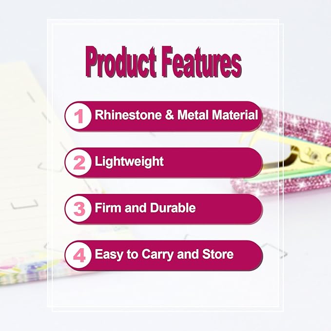 Multibey Rhinestone Staple Remover, Handmade Bling Crystal Pink Staple Remover Tool for Desk, Dazzling Staples Puller Tool Office Supplies Desk Accessories for Women Office (Pure Pink)