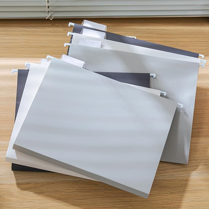 Y YOMA Letter Size - 24 Pack Extra Capacity Hanging File Folders Accordion Decorative Reinforced File Folder Cute Colored Expandable Folder for Office Home with 1/5-Cut Adjustable Tabs, Ash Grey