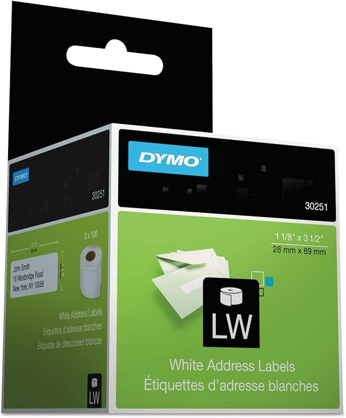 DYMO Authentic LW Mailing Address Labels | DYMO Labels for LabelWriter Label Printers (1-1/8" x 3-1/2"), 2 Rolls of 130 (260 Total)