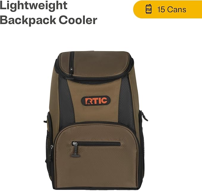 RTIC 15 Can Lightweight Backpack Cooler Soft Insulated Portable Bag for Lunch, Beach, Drink, Beverage, Travel, Camping, Picnic, Car, Hiking,