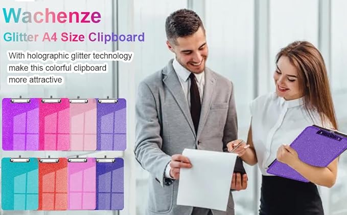 Sparkly Clipboard with Pen Holder, Clear Plastic Glitter Clip Board, Hanging Shiny Clipboards with Low Profile Metal Clip, Letter A4 Size for Taecher Women Office School (Clear Pink)