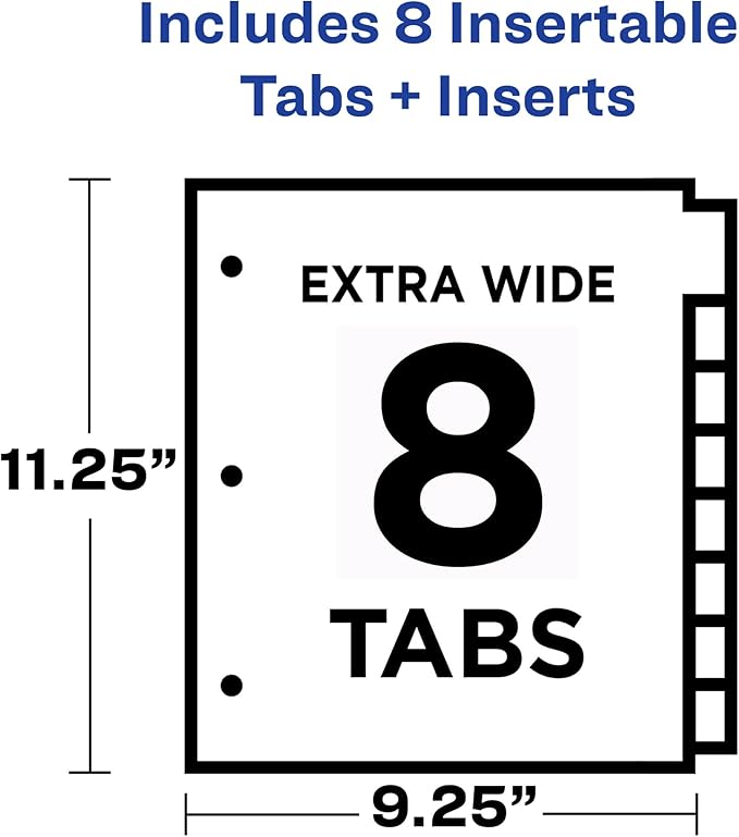 Avery Dividers for 3 Ring Binders, 8-Tab Sets, Two-Pocket Plastic Binder Dividers with Tabs, Multicolor, 1 Set (11907)