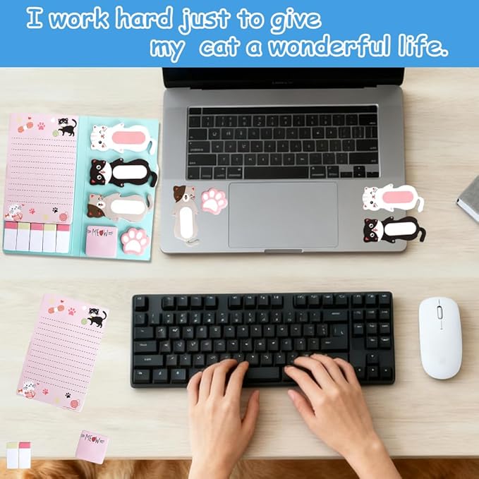 QPIXVB Cute Sticky Notes,440 Sheets Cat Sticky Notes,Cat Gifts for Women,School Supplies,Cartoon Animal Cats Self-Stick Note Pads,Cats Lover Christmas Gifts,Note Pads Set for Students Office Supplies