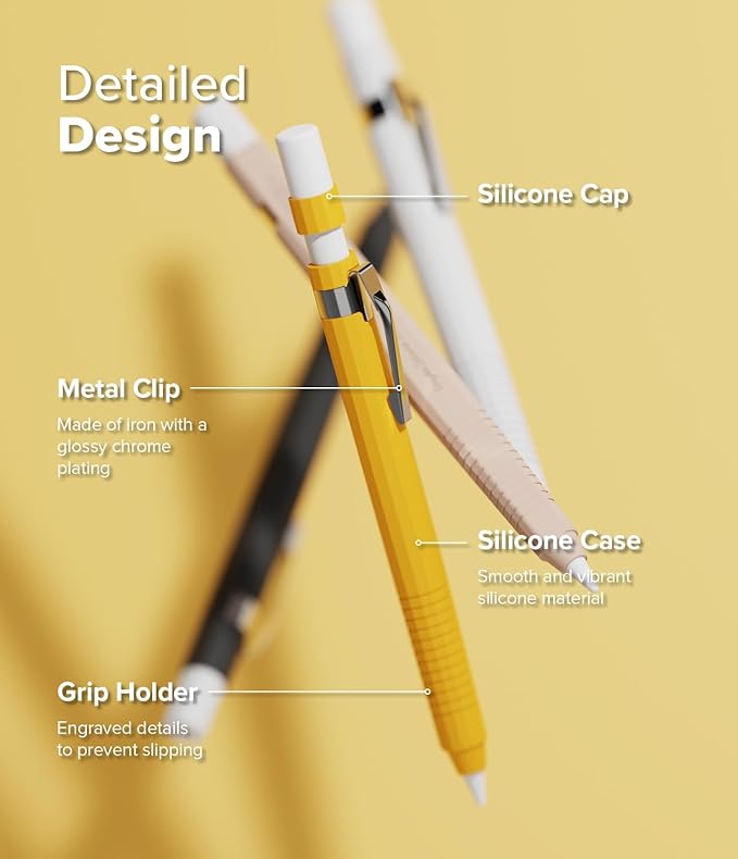 Ringke Silicone Drafting Pencil Case Compatible with Apple Pencil 2nd Generation and Apple Pencil Pro Case, Perfect Grip Silicone Protective Cover Sleeve Accessories - Yellow