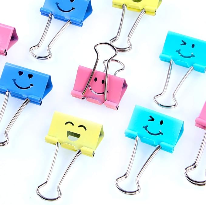 【64pack】 Binder Clips, Limque Paper Clips,Paper Clamps with Colored Cute Hollow Smiling Face,64 Pcs Assorted Size Clip, for Office,Teacher Gifts and Kitchen (BC-64pack)
