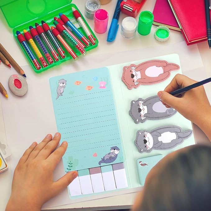 QPIXVB Otters Sticky Notes,Otter Gifts,Otter School Supplies,440 Sheets Cute Sticky Notes,Otters Divider Tabs Bundle,Writing Memo Pads Set for Back to School Office Supplies Stocking Stuffers