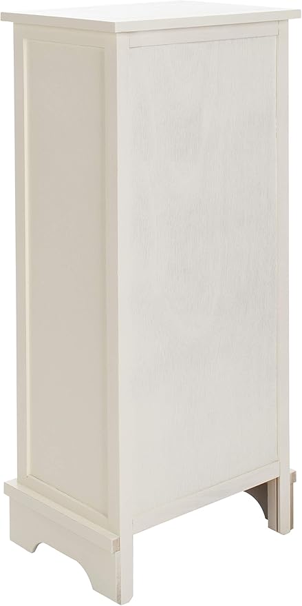 SAFAVIEH Home Collection – Connery Distressed Vintage White Storage Cabinet with Rattan Baskets & Bottom Door, Farmhouse Accent Storage, Fully Assembled (AMH5742B)