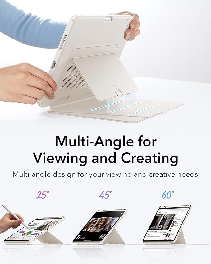 ESR for iPad Air 13 Inch Case M4/M3/M2 (2026/2025/2024), Vertical Stand Cover, Multi Stand Angles, Ultra-Stable Case with Pencil Holder, Flip Series, Starlight