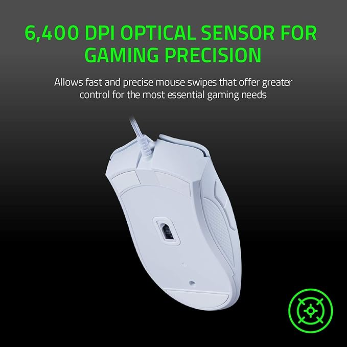 Razer DeathAdder Essential Gaming Mouse: 6400 DPI Optical Sensor - 5 Programmable Buttons - Mechanical Switches - Rubber Side Grips - Mercury White,(Pack of 10)