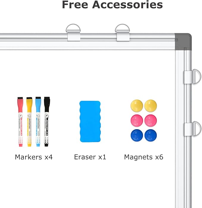 WALGLASS Combination Magnetic Whiteboard & Corkboard, 24"x18" Combo for School, Office & Home, Dry Erase Board with Removable Tray, Pins, Eraser, Markers & Magnets