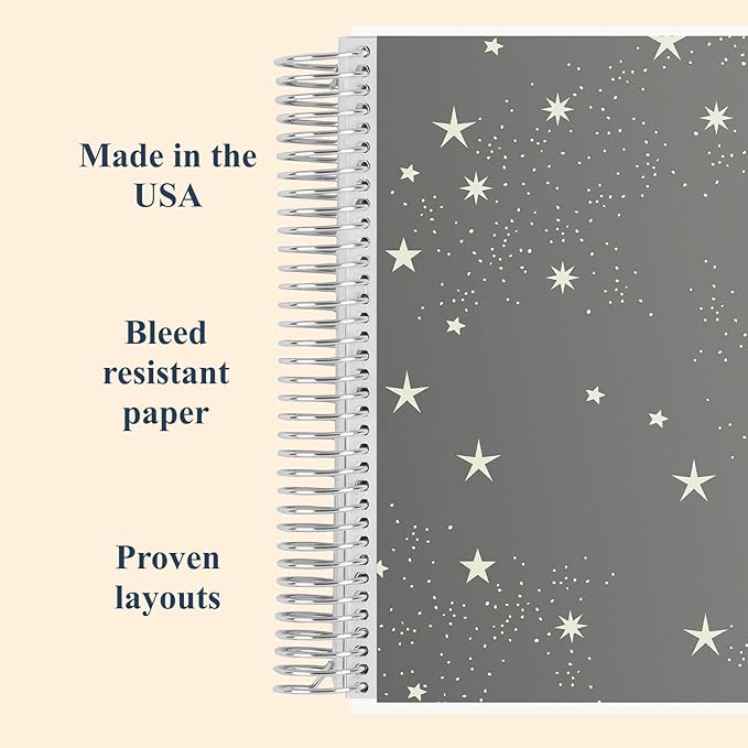 Erin Condren 7" X 9" Spiral Bound Productivity Notebook - Starry Sky, Functional 160 Lined Page and 80Lb Thick Paper Spiral Notebook, Stickers Included