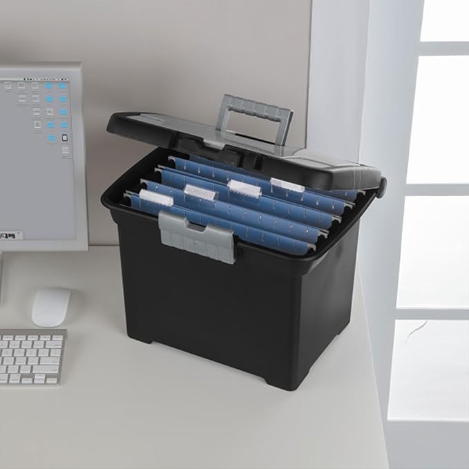 Sterilite Portable Lockable File Box Organizer with Handle and Clear Lid (8 Pack)