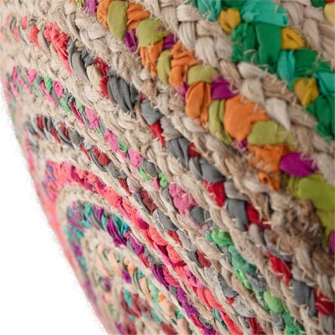 SIMPLIHOME Margo Round Pouf - 20 inch Wide Handwoven Jute and Cotton Braided Ottoman in Multi-Color, Boho-Style Footstool or Extra Seating for Living Room with Polystyrene Bead Filling, Assembled