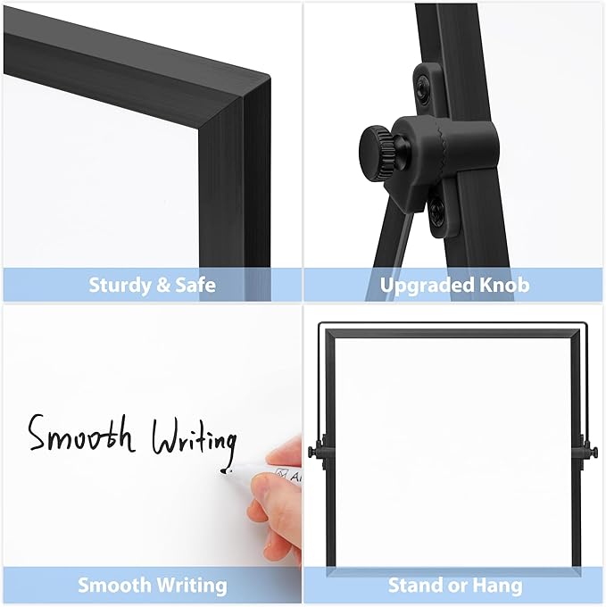 ARCOBIS Small WhiteBoard with Stand 10" X 10", Magnetic Double-Sided Dry Erase White Board Easel for Desk Students Home Office,Black