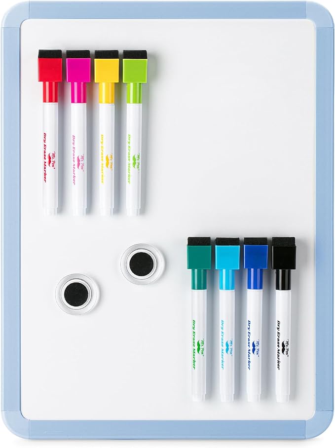 Mr. Pen- Dry Erase Board, 12.5" x 9.5" with 8 Markers and 2 Magnets, White Board, Magnetic, Small
