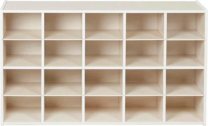 ECR4Kids Streamline 20 Cubby Tray Storage Cabinet, 4x5, Classroom Furniture, White Wash