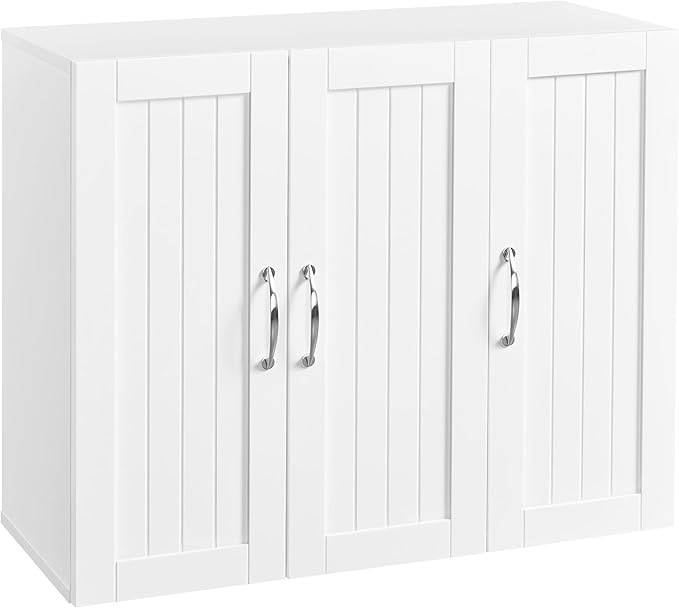 Yaheetech Bathroom Wall Cabinet with Three Doors, Medicine Cabinet with Adjustable Shelf, Hanging Storage Cupboard for Living Room, Laundry Room, Kitchen, White