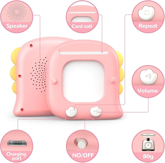 Kidzdo 520 Bilingual Spanish English Talking Flash Cards, Easter Birthday Gifts for 2 3 4 5 6 Year Old Girls, Language Pocket Speech Therapy Toys, Portable Toddlers Toys, Pink