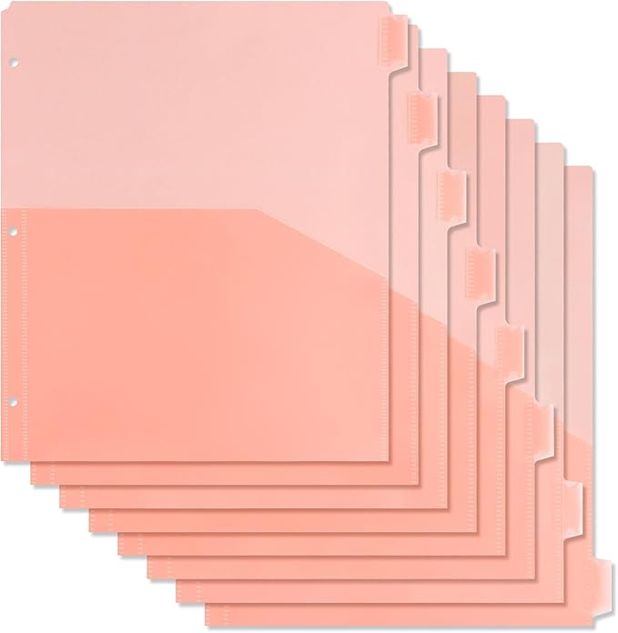 Koqye Binder Dividers with Pockets - 8 Plastic Dividers for 3 Ring Binders - A4 Bividers with Pocket & Tabs for Planners (Orange - 1 Pack)