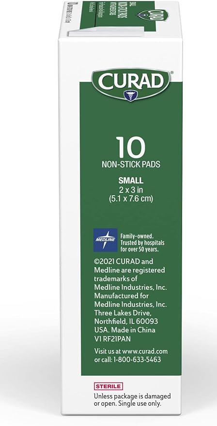 Curad Non-Stick Pads, 2 Inches X 3 Inches with Adhesive Tabs, 10 Count (Pack of 1)