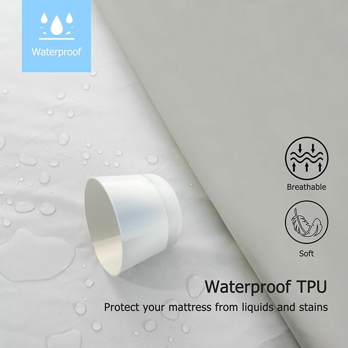 2 Pack Twin XL Premium Waterproof Mattress Protector, Soft Breathable Mattress Pad, Noiseless Waterproof Bed Cover - Stretch to 21" Fitted Deep Pocket Mattress Protection Cover - Light Grey