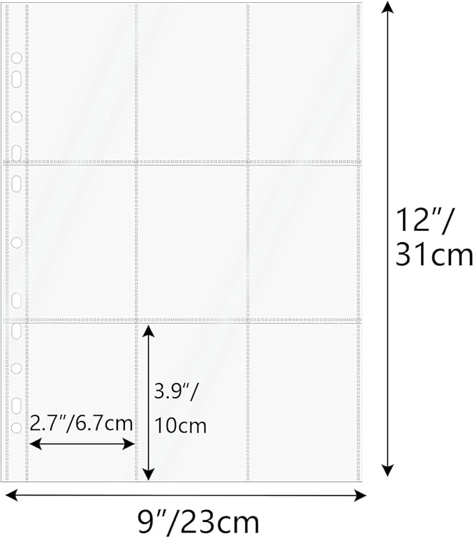 NatSumeBasics 20 A4 Binder 9 Pocket 2.5" X 4" Sheet Protectors Clear Binder Sleeves for A4 Binder Notebook Folder Card Organizer (9 Pocket)