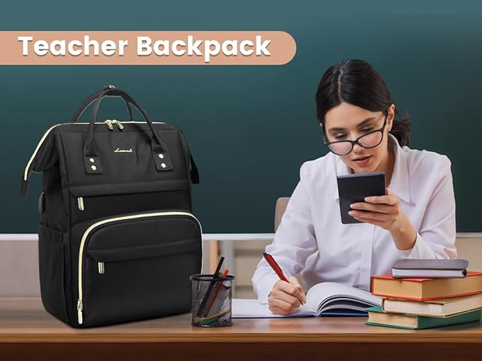 LOVEVOOK Laptop Backpack Women, 15.6 Inch Work Backpack Woman for Teacher Nurse Bags, Computer College Backpack Purse, Waterproof Anti-theft Travel Back Pack with USB Charging Port, Black