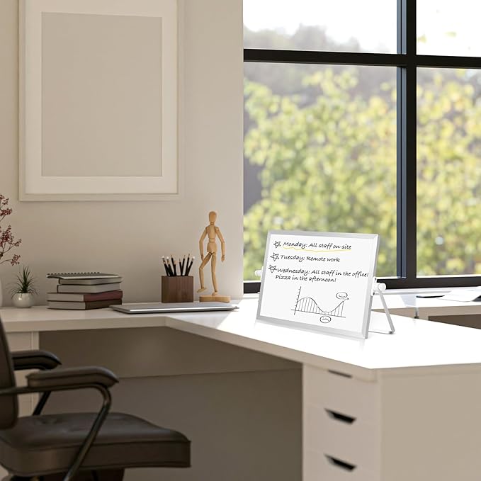 Dry Erase Magnetic White Board, 8" x 12" Double-Sided Desktop Whiteboard with Stand, Portable Small Whiteboard Set for Drawing, Office, Home