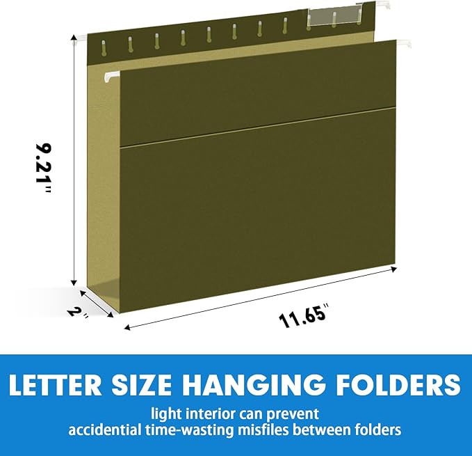 Hanging File Folders, RAZCC 30 Pack Letter Size Reinforced Hanging Folders with Heavy Duty 2 Inch Expansion for Bulky Files, Filing Cabinet, Adjustable Tabs, Green