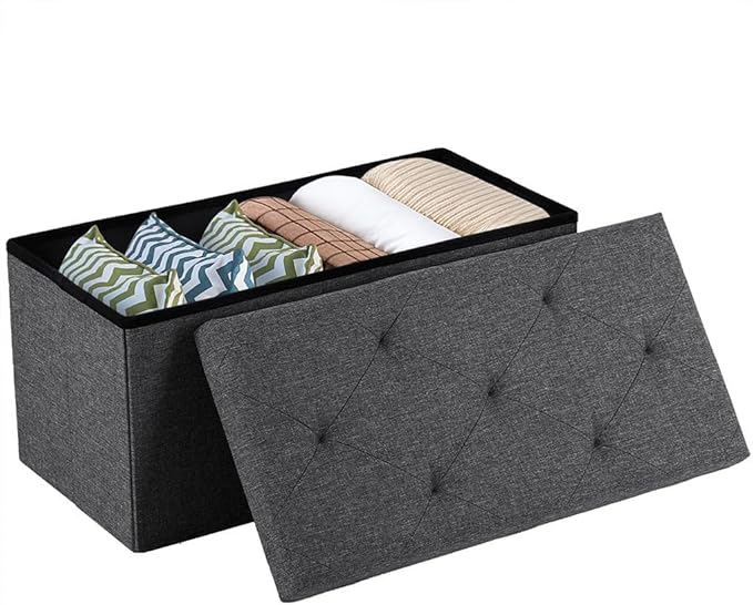 30 Inches Folding Storage Ottoman Bench, Ottoman Foot Rest, Storage Chest, End of Bed Foot Rest Stool with Padded Seat for Living Room, Bedroom, Entryway, Support 660lbs, Linen, Grey