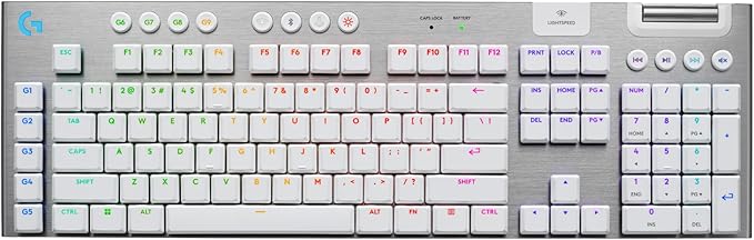 Logitech G915 X Lightspeed Low-Profile Wireless Gaming Keyboard, Double-Shot PBT Keycaps, Fully Programmable Keys, RGB Backlighting, Sleek Aluminum Finishing, GL Brown Tactile Switches-PC/Mac - White