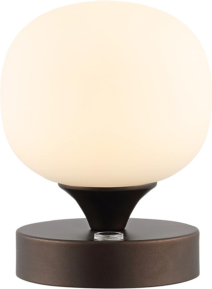 JONATHAN Y 6.13" Oil Rubbed Bronze Modern Cordless Rechargeable LED Table Lamp, Frosted White Glass Shade, Touch Dimmable Mini Accent Light for Bar, Bedroom, Nightstand JYL7112A