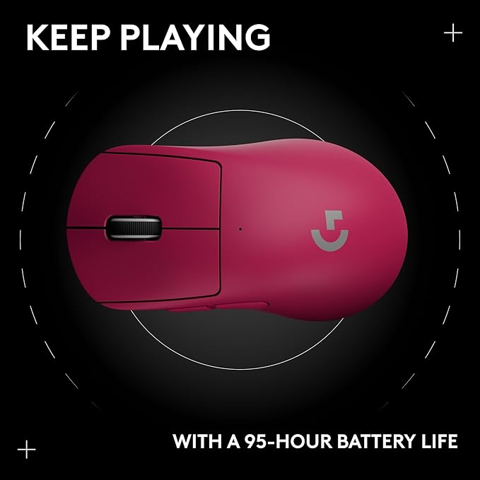 Logitech G PRO X Superlight 2 Wireless Gaming Mouse, 60g Pro-Grade with 5 Programmable Buttons, 44k DPI Sensor, 8kHz Report Rate, USB-C Charging for PC/Mac - Magenta