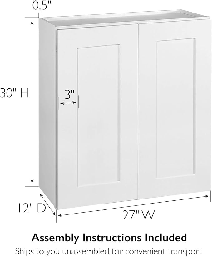 Design House Brookings Shaker Unassembled Wall Kitchen Cabinet W2730, 27 W x 12 D x 30 H, Painted White with Sherwin Williams®, Solid Wood – Design House, 561738