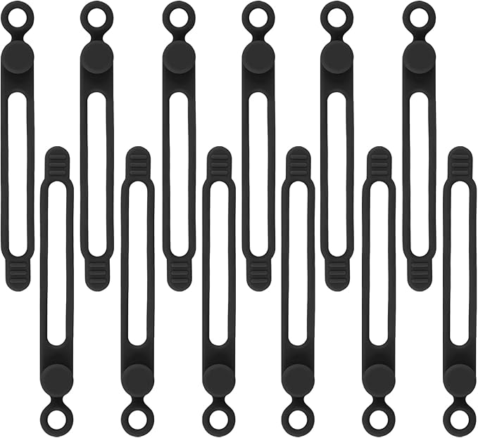 12Pcs Black Silicone Cable Ties - Reusable, Organize Electronic Cords & Wires in Office, Home, Kitchen, School & Travel
